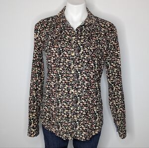 Trovata Birds Of Paradise Black Peach Floral Corduroy Long Sleeve Button Up S